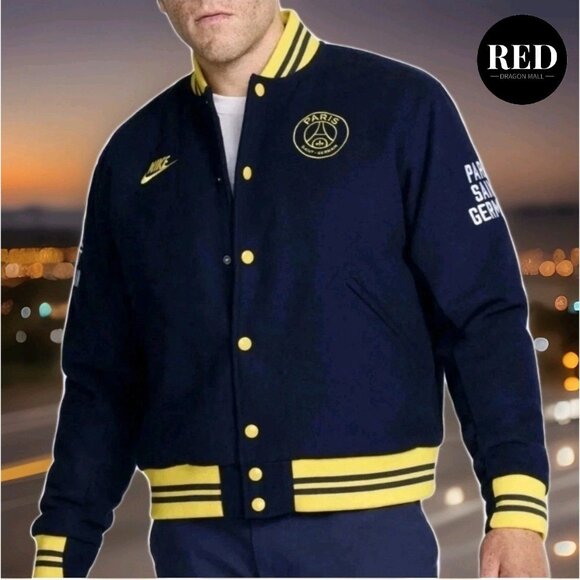 Nike Paris Saint Germain PSG Authentic Wool Bomber Jacket FQ7803-410 - Men's L - Picture 1 of 8